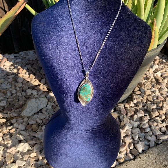 Silver Necklace with Turquoise Pendant - Picture 6 of 16